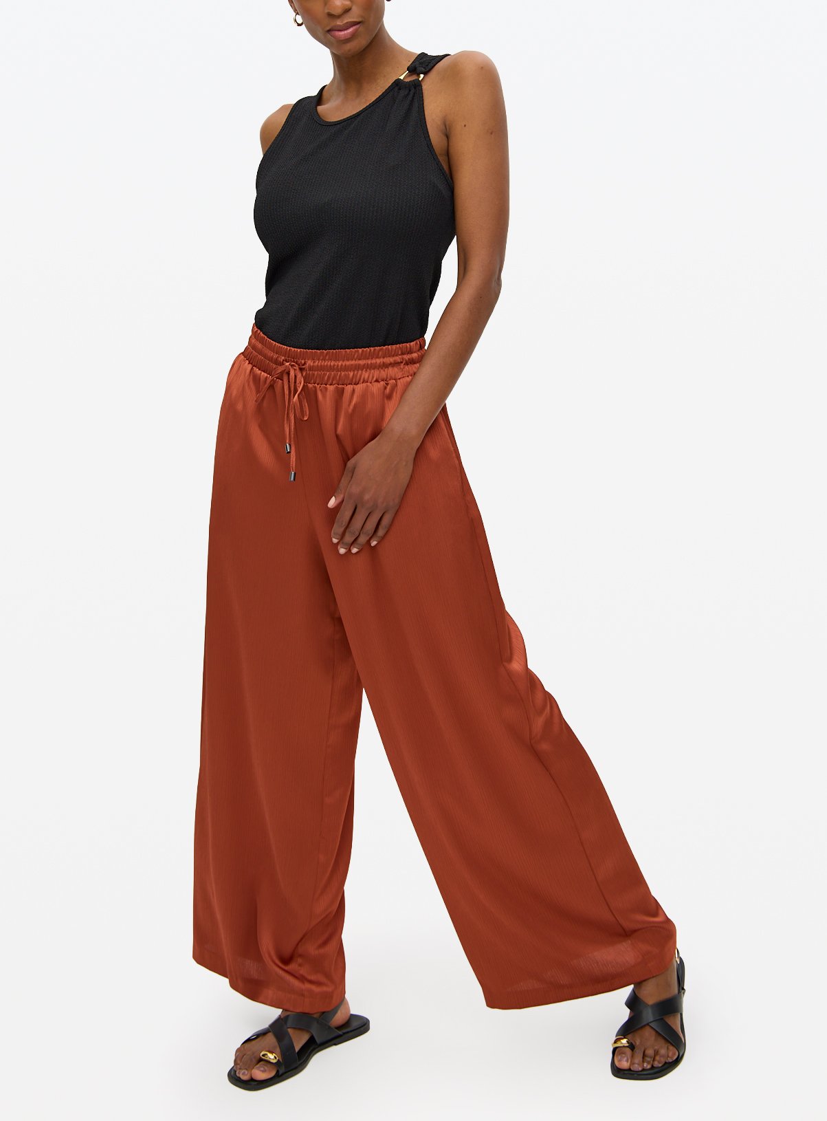 Rust Satin Plisse Ultra Wide Leg Trousers 12 - Image 2 thumbnail